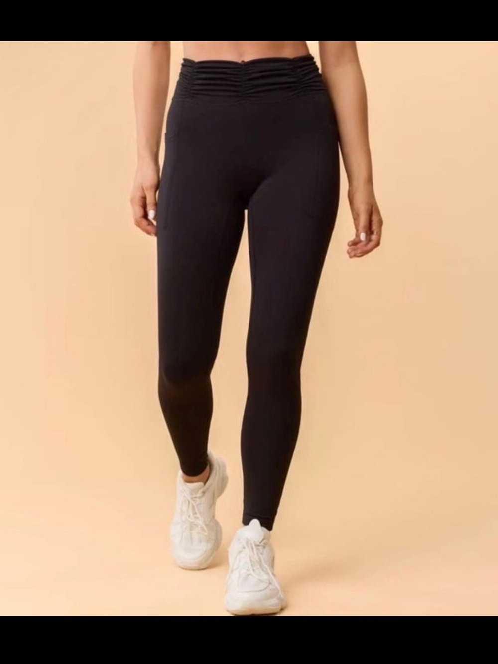 Blogilates-High-Waist Black Ruched Waist Leggings - Women